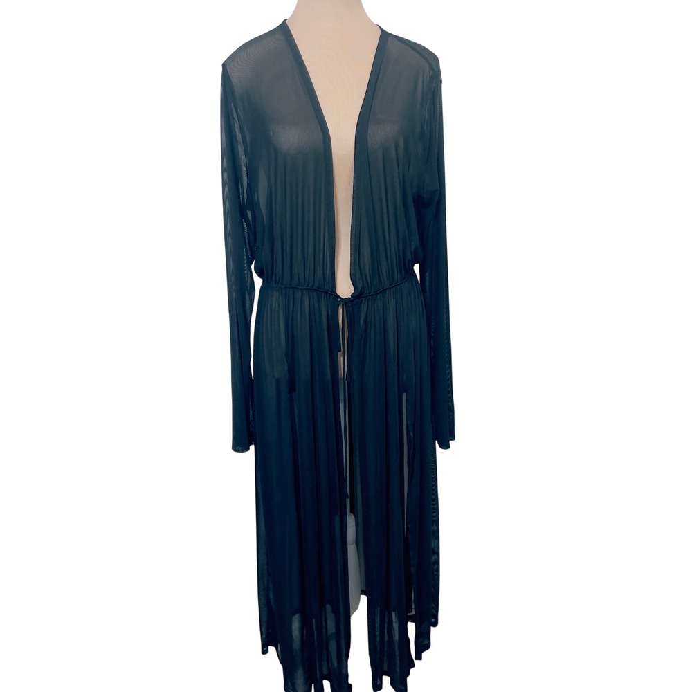 Iris Mesh Tie-Front Cardigan Cover Up Black 1X Sheer Duster Gothic Romantic